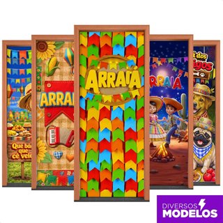 Capa de Porta Festa Junina Sublimada Em Tecido Decoração Arraiá Junino Veste Fácil 0,80x2,10m