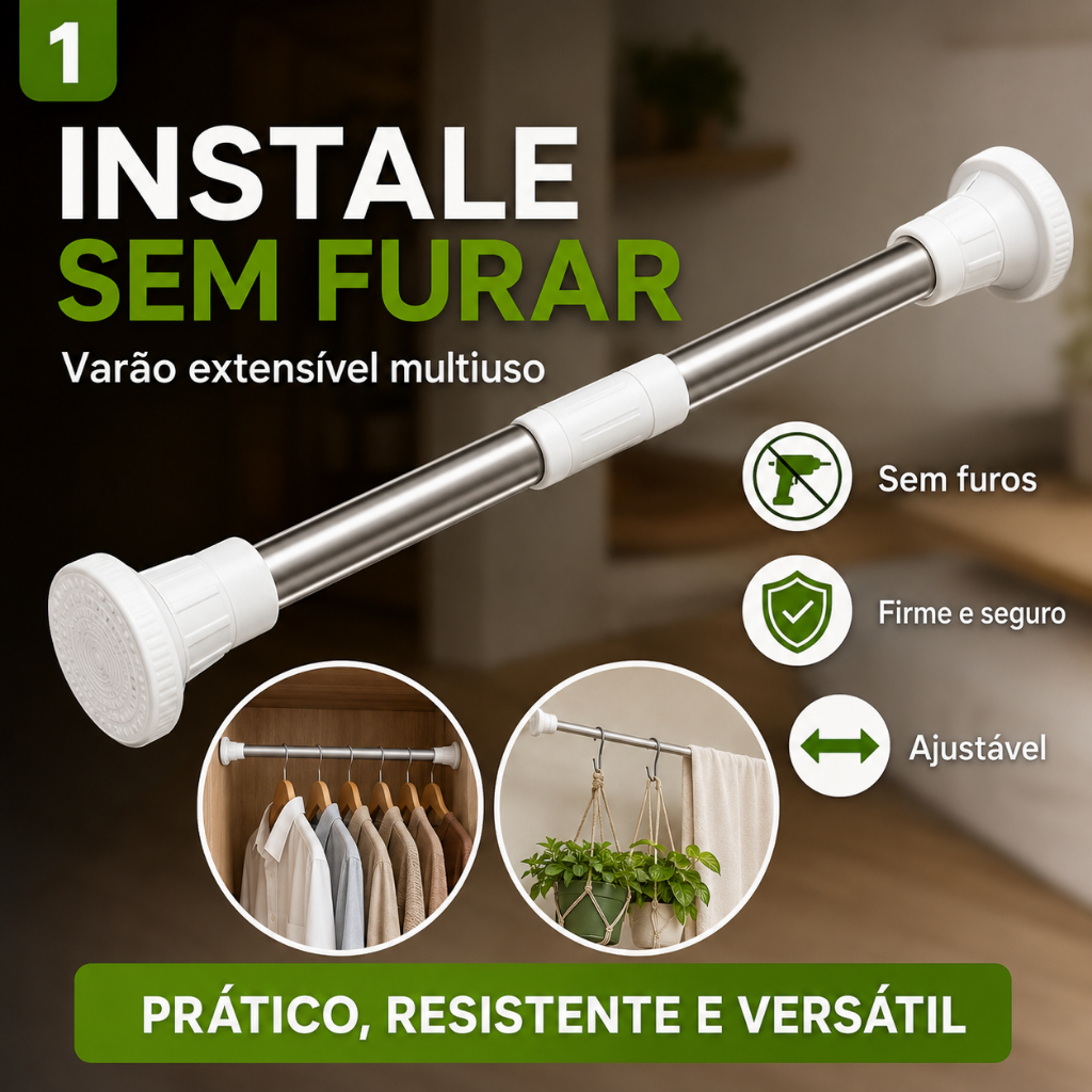 Varão de Secagem de Roupas Ajustável Varão de Cortina Sem Perfuração Banheiro Ajustável Extensível