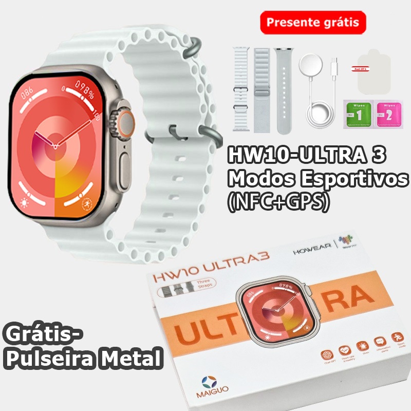 Smartwatch Watch 10 Ultra 3 Watch Pro Série 10 Bluetooth Relógio inteligente Cardíaca Monitoramento NFC GPS