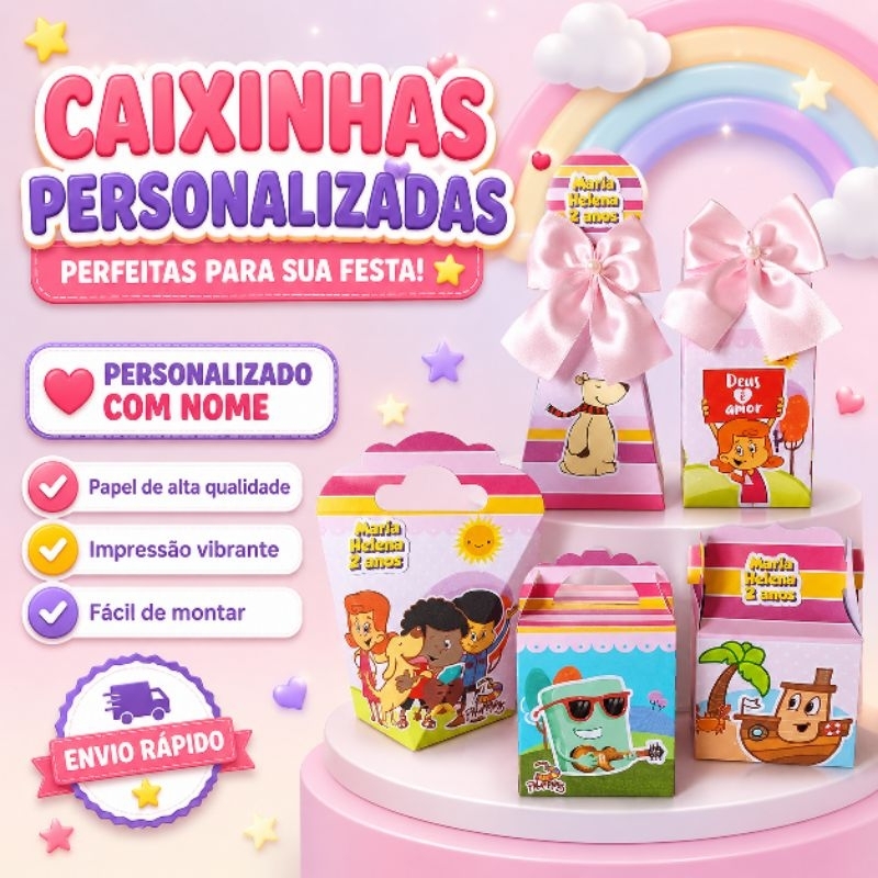 Kit Festa 3 Tres Palavrinhas Rosa Menina Personalizados  Lembrancinhas  Festa Infantil Aniversário PEGUE E MONTE