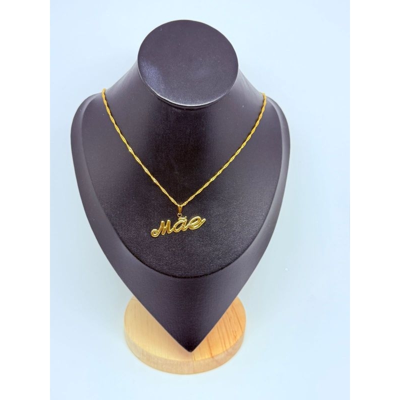 Colar Corrente Feminino Folheado ouro 18k com Pingente Frase Mãe Gargantilha Tendência Moda