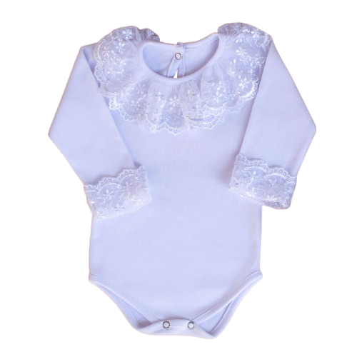 Body Bebê Menina Infantil Luxo com Gola e Manga Rendada Luxo 100% Algodão Saída Maternidade