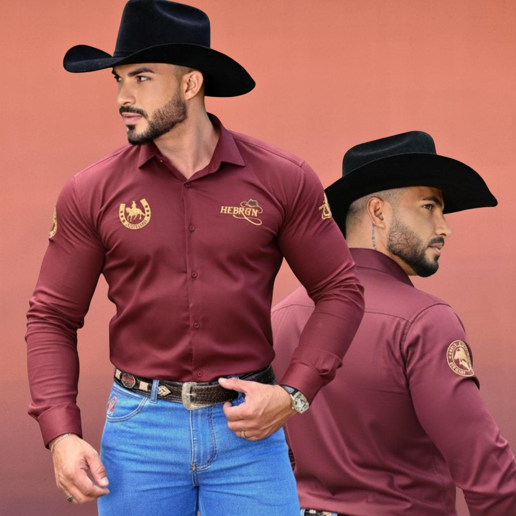Camisa Masculina Acetinada Marsala Manga Longa - Estilo Rodeio Elegante | Kali Empreendimentos