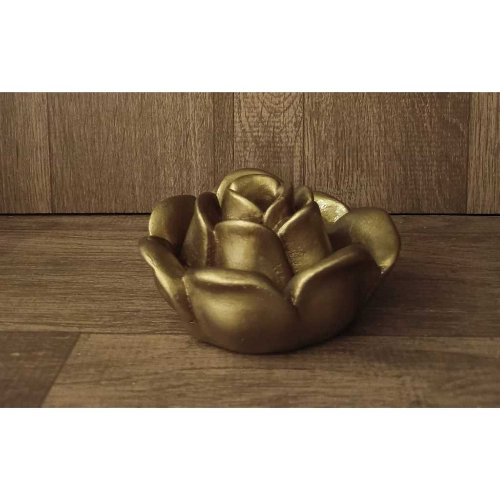 Castiçal Flor Lótus em Gesso Artesanal Bronze 12cm - Suporte para Velas Decoração Zen Altar | Ravenna R43_E
