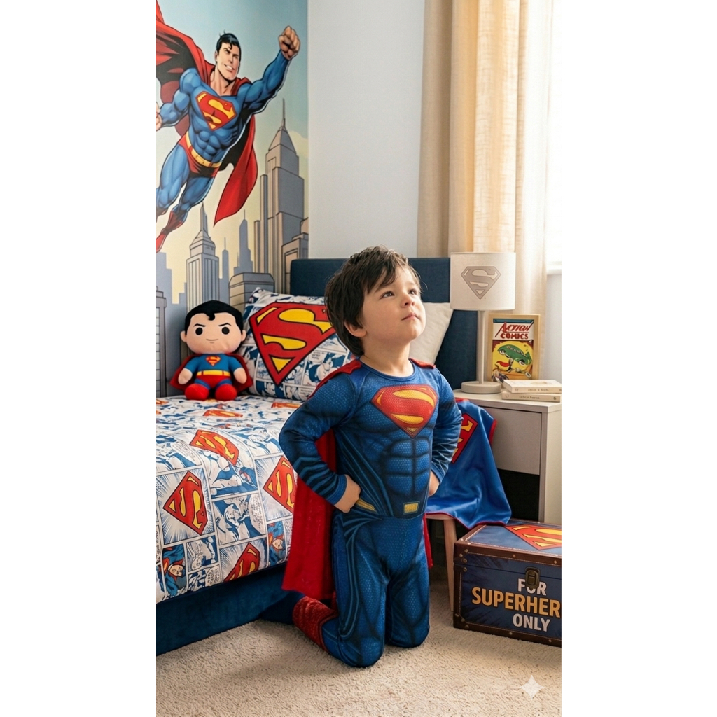Roupa Fantasia Superman Infantil Menino Longa com Enchimento e Máscara de EVA Promoção — imagem 2 de 2