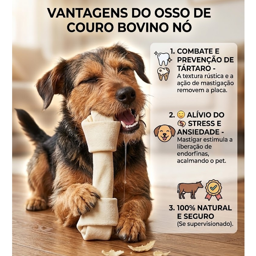 Osso Nó de Couro Bovino Petisco Mastigável Tamanhos Diversos - escolha a variação