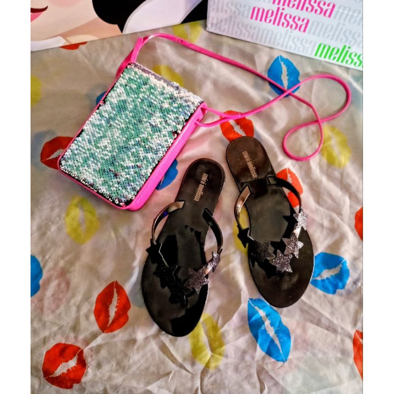 kit melissa rasteirinha e bolsa