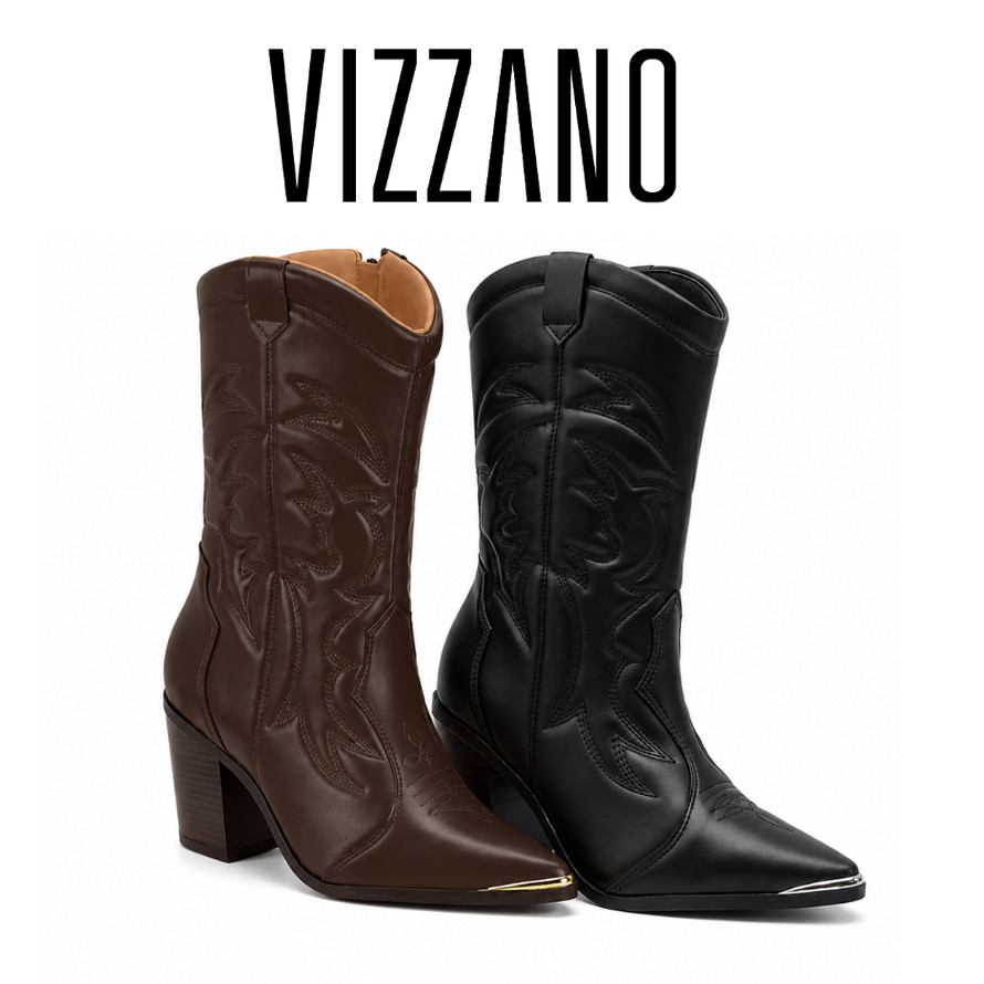 Bota Texana Vizzano - 3113.101 Estilosa de Cano Médio Bico Fino Salto Médio - Trend 2026