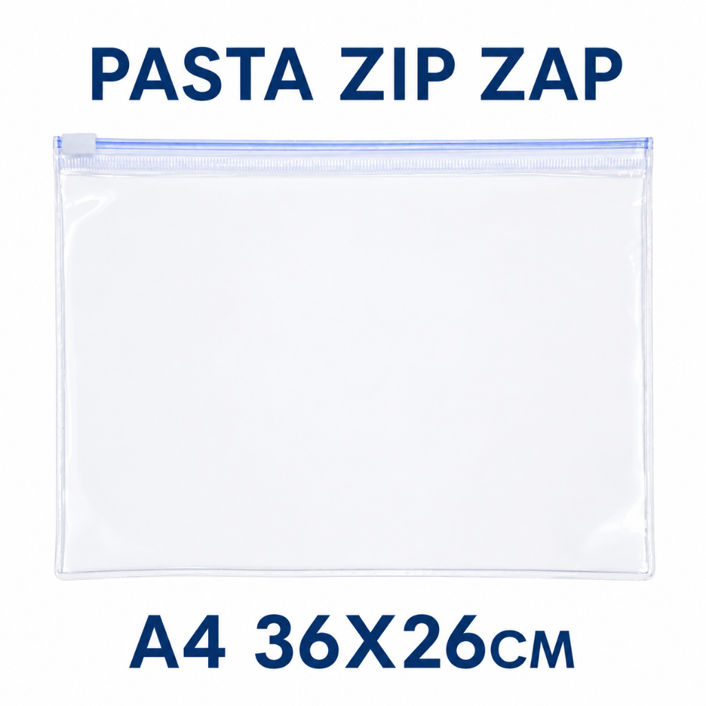 Pasta Zip Zap, Pasta PVC Cristal, Pasta A4 Transparente -  Kits com 10 20 30 40un