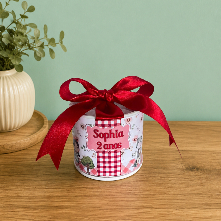 KIT TUBO LATA  PERSONALIZADA 5x6 COM LAÇO  CHAPEUZINHO VERMELHO| LEMBRANCINHA DE TODOS OS TEMAS| PERSONALIZAMOS COM NOME