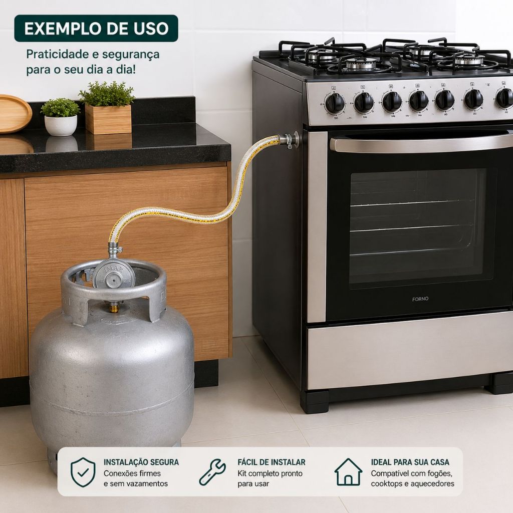 Registro Regulador De Gás Kit Com Mangueira E Abraçadeiras
