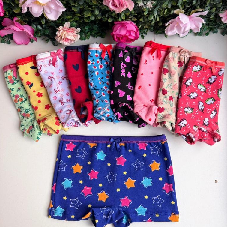 Kit 10 Calcinhas Estampadas Sortidas Infantil Calcinha Box Algodão Premium Confortável
