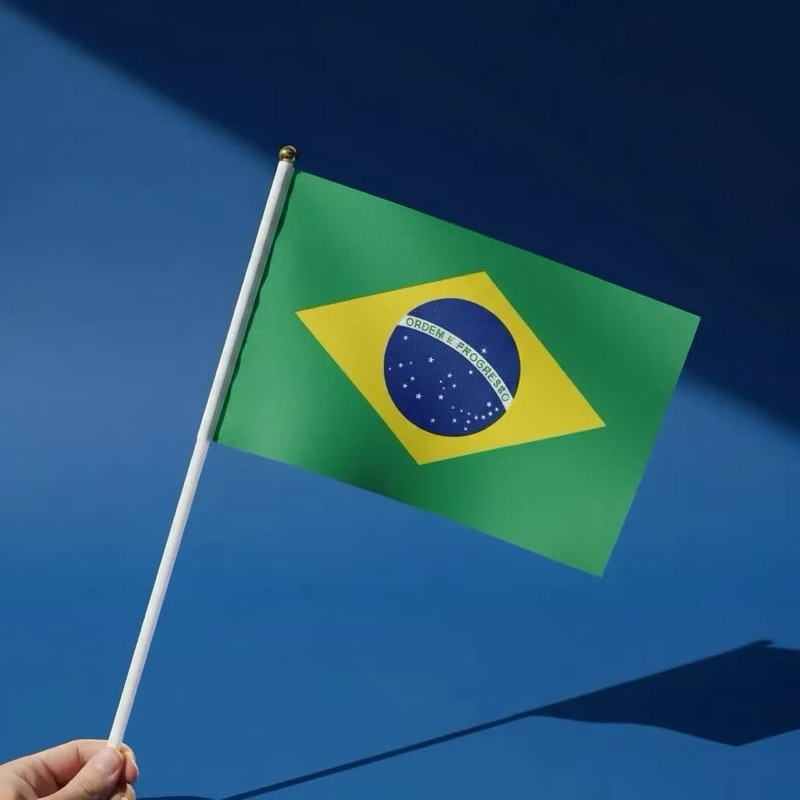 Kit Com 10 Bandeirinhas Do Brasil De Tecido Com Haste | 14x21cm | Lembrancinhas Copa Do Mundo, Seleção Brasileira, Festa