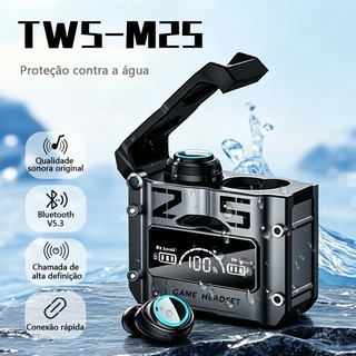 Fone De Ouvido bluetooth M25 Sem Fio Resistente a água Stereo Sports Earbuds LED Micropho…
