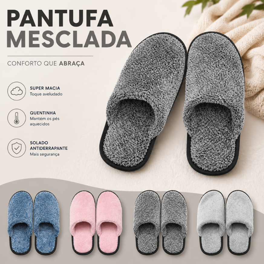 Pantufa Feminina e Masculina Senza Spina Confort Mesclada Tecido/lã Quentinha para Inverno