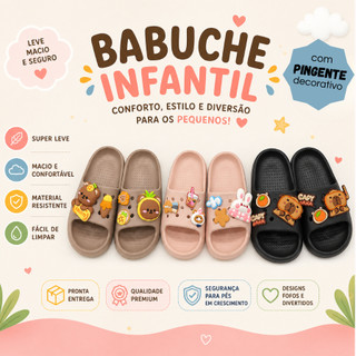 Chinelo Slide Infantil Feminino Cute com Pingentes Kawaii Decorativos Super Leve Antiderrapante Confortável Macio