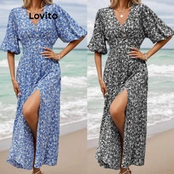 Lovito Vestido Feminino Estampa Floral e Botões Frontais DRNS27EX237