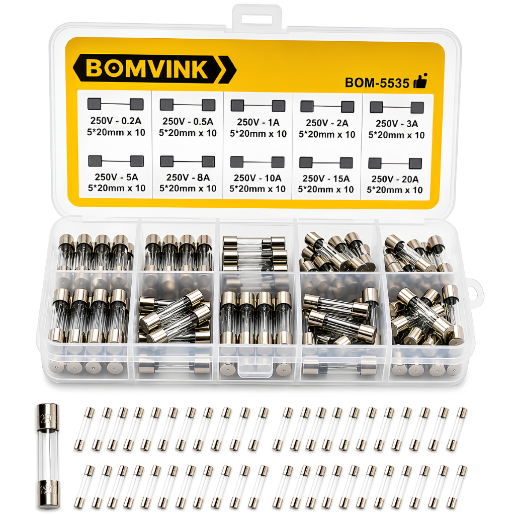 Kit Fusível De Vidro 5x20 Extensão Filtro de Linha Régua 0.2A a 20A Estabilizador Eletrônicos 100 Pçs Nobreak 250V