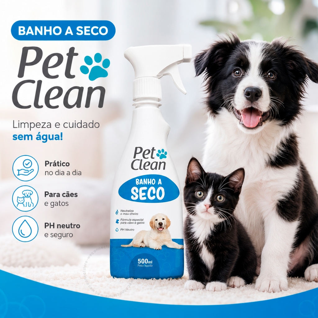 Kit Banho A Seco Pet Clean Liquido Spray Sem Enxágue Para Cães E Gatos 500ml