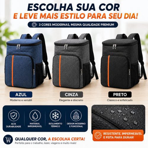 Mochila Térmica Bolsa Cooler 23L Impermeável para Marmita Bebidas Praia Camping Viagem Compartimentos Alças Reforçadas
