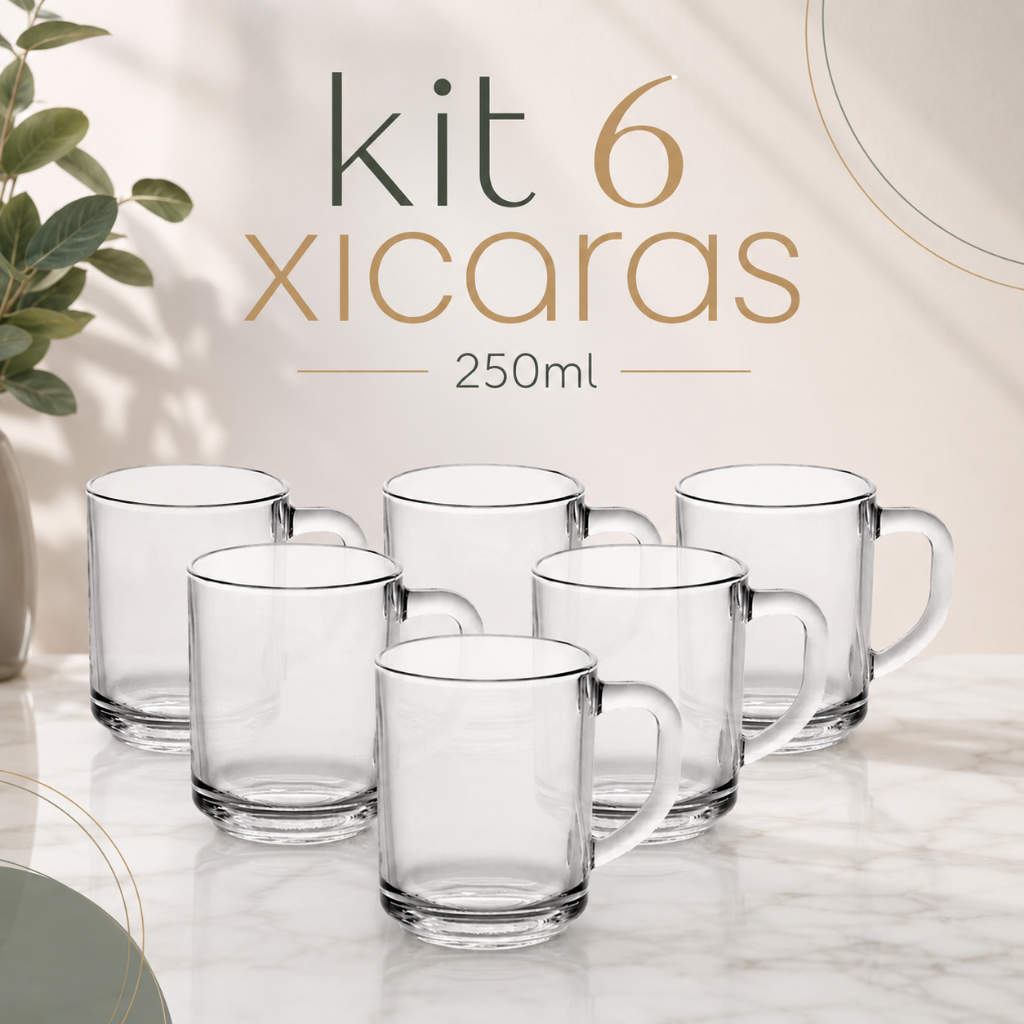 Jogo de 6 xicaras de 250ml  Kit Canecas Para Chá Café Louça