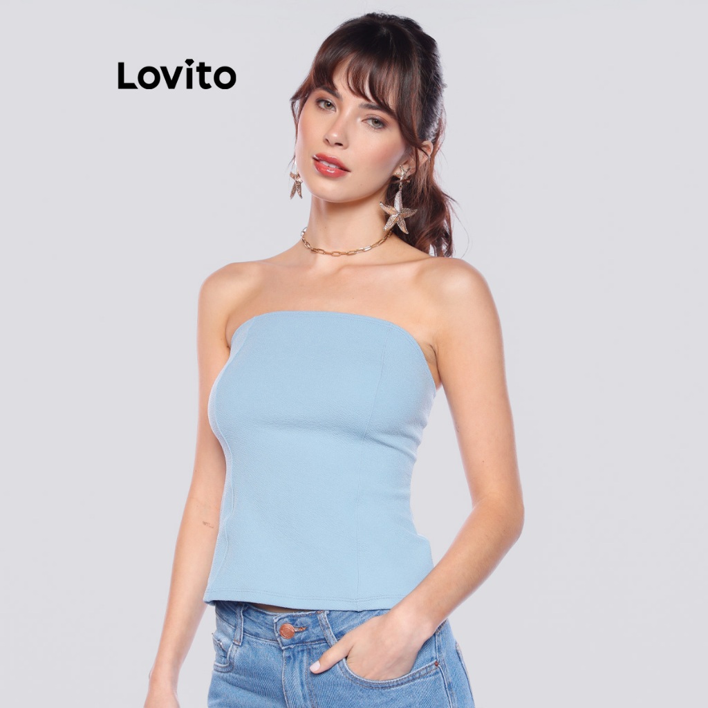 Lovito Blusa Casual Feminina Sem Alça TKB967BRL997