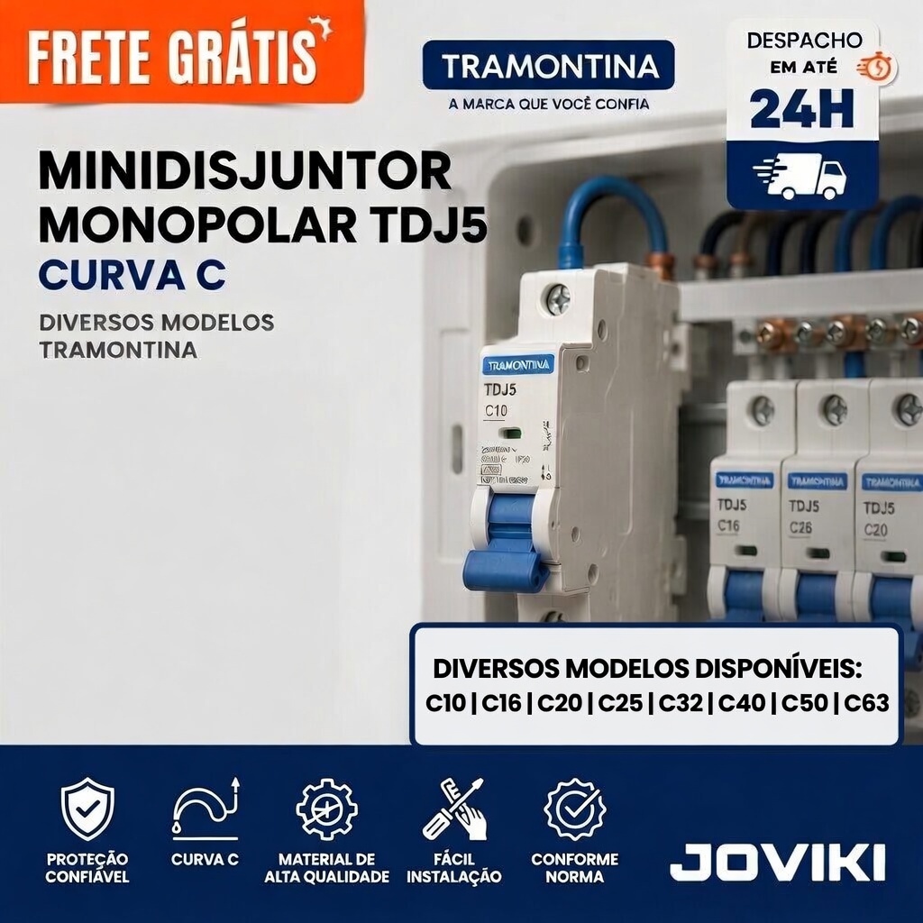 Disjuntor Monopolar C10• C16• C20• C25• C32• C40• C50• C60 Curva C - Tramontina