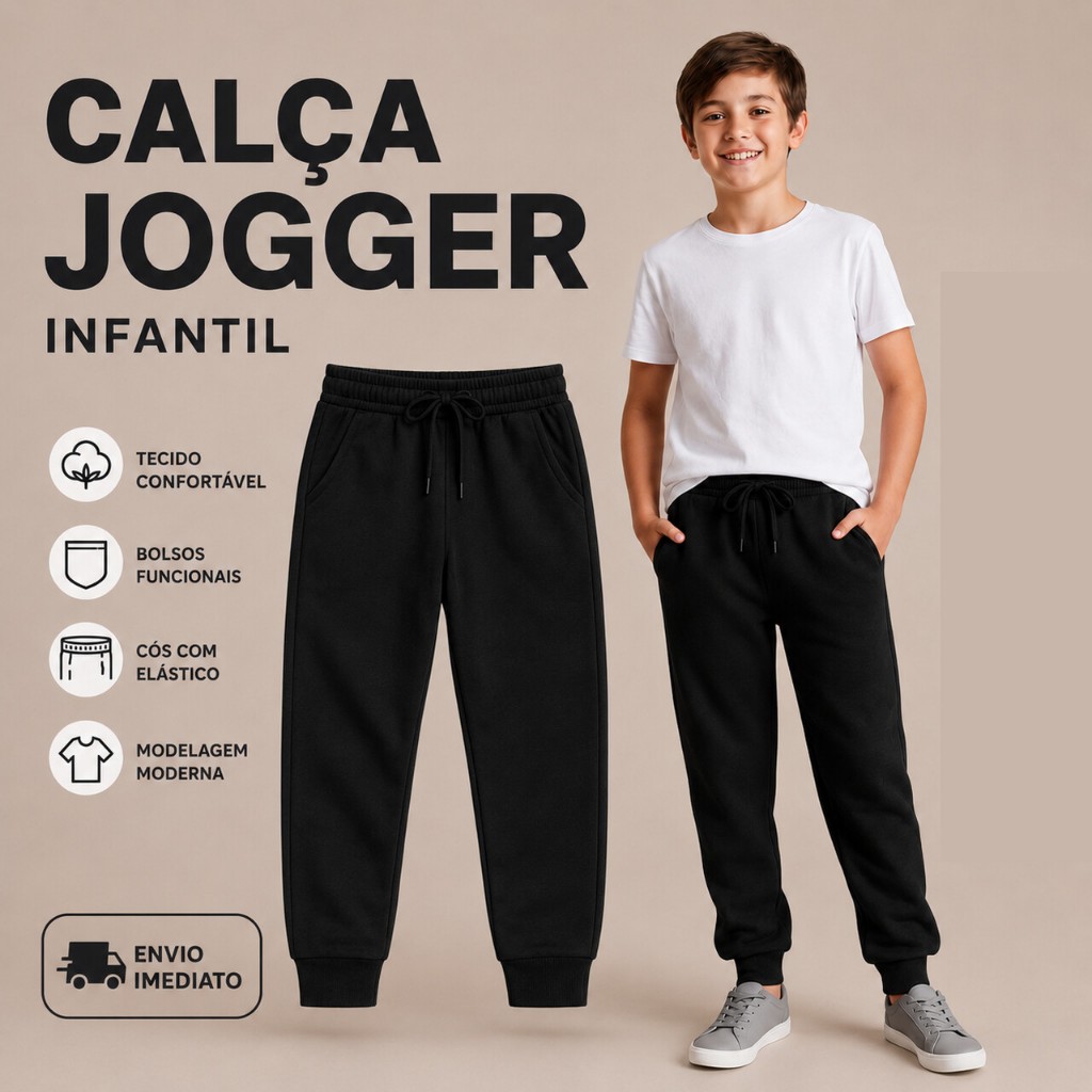 Calça Moletom juvenil de inverno peluciado com punho unisex