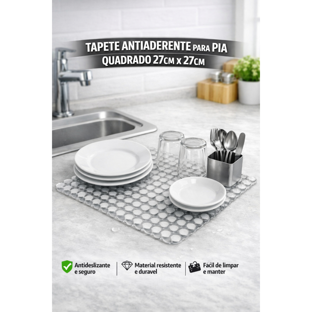 Tapete Antiderrapante Para Pia Quadrado 27cm x 27cm - CORES VARIADAS