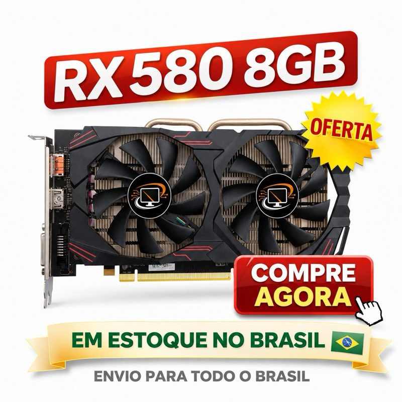 Placa de Vídeo RX 580 2048SP 8GB GDDR5 256bit IMPECÁVEL Gamer Full HD Com Nota Fiscal