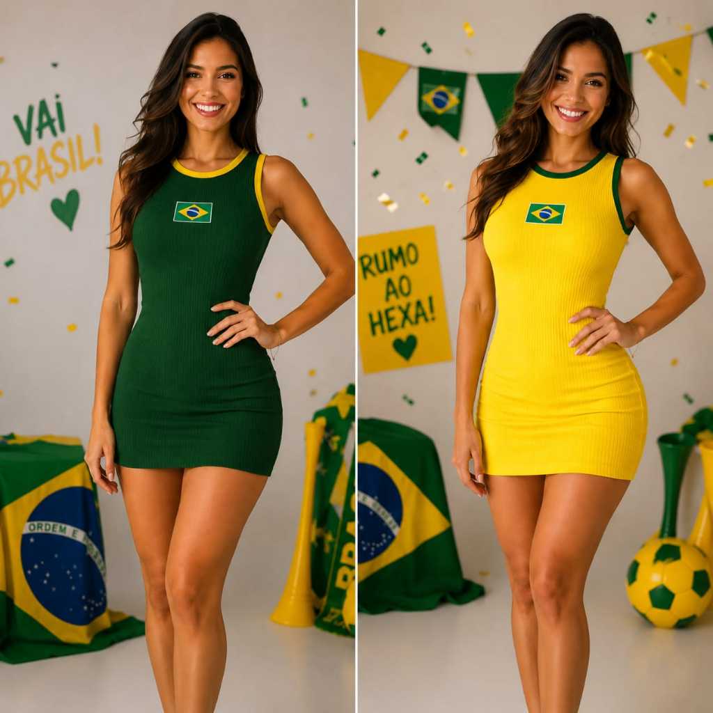Vestido Curto Regata Brasil Seleção Canelado Virgínia