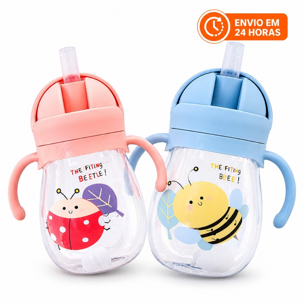 Copo Squeeze infantil Com Alça e Canudo Antivazamento 350ml