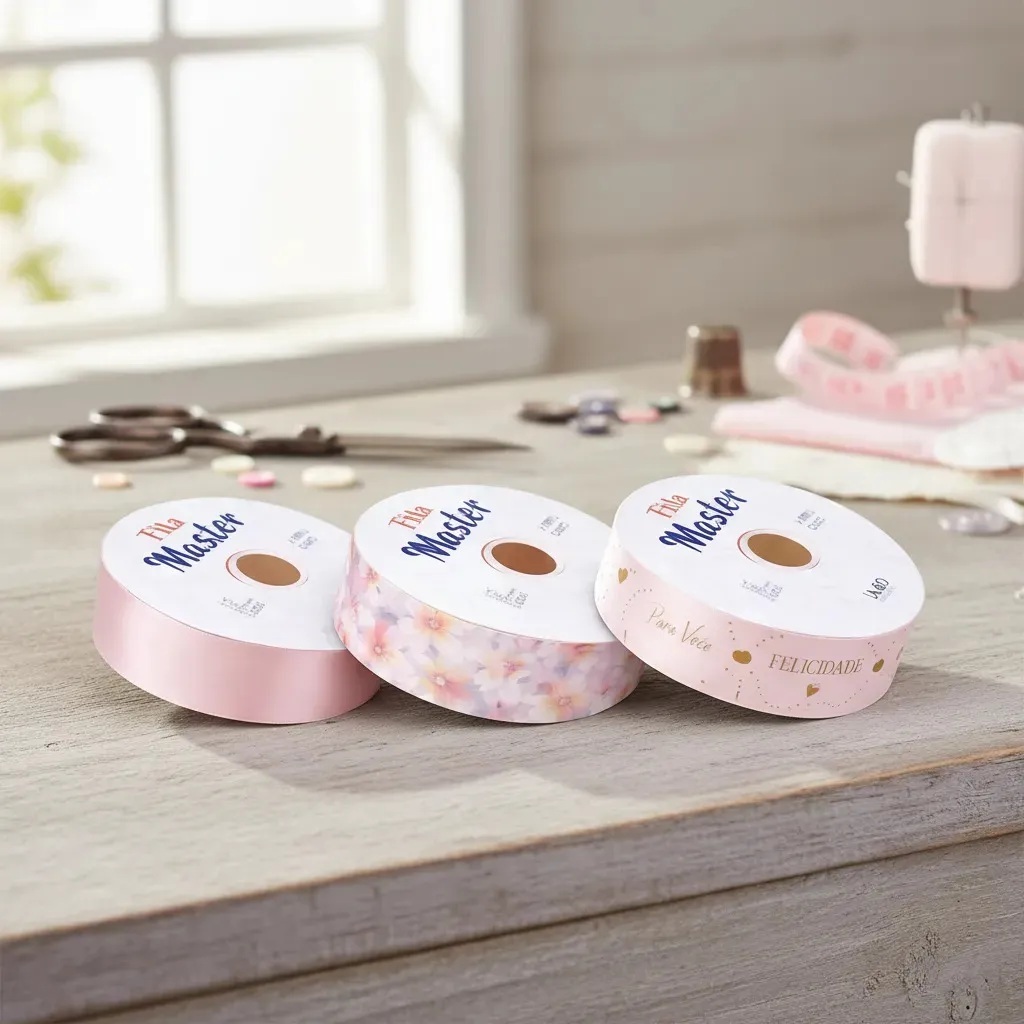 3 Fitas Master 32mmx10metros Fracionada - Rosa/floral Laços Rosa / Floral Floral - Mais vendida