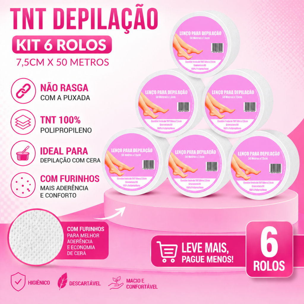KIT 6 ROLOS TNT DEPILAÇÃO ENVIO 24HRS UTEIS Gramatura 80 7,5cm x 50 metros