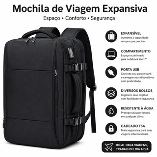 Mochila de Viagem Expansiva MascuIina e Feminina ImpermeaveI Reforçada Executiva Notebook…