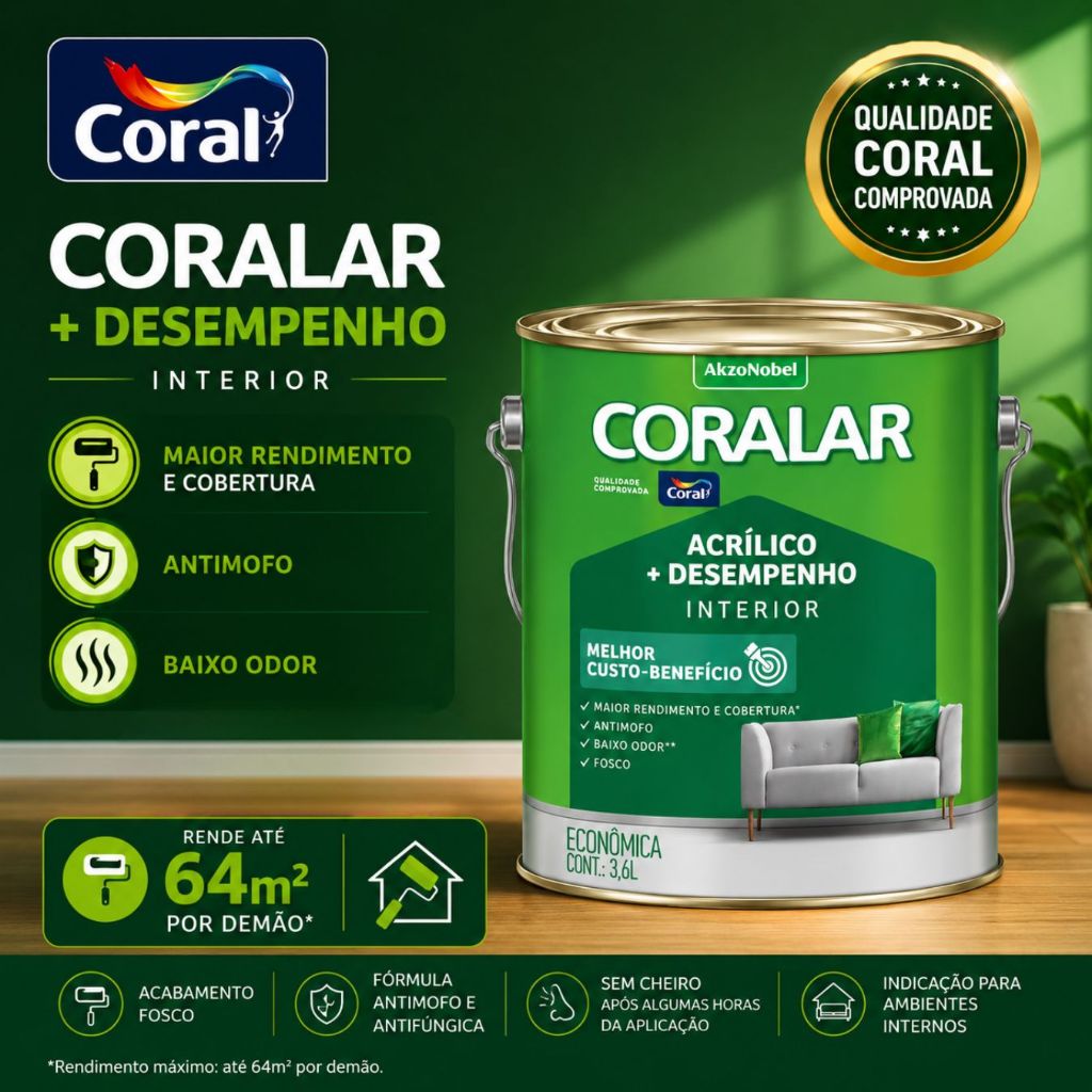 Tinta Látex Anti Mofo Acrílica Parede Coral Coralar Branco