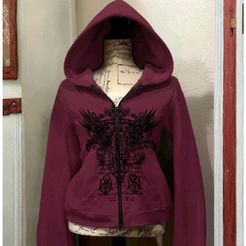Blusa De Frio Moletom Com Capuz E Zíper Streetwear Alt Aesthetic Grunge Dark