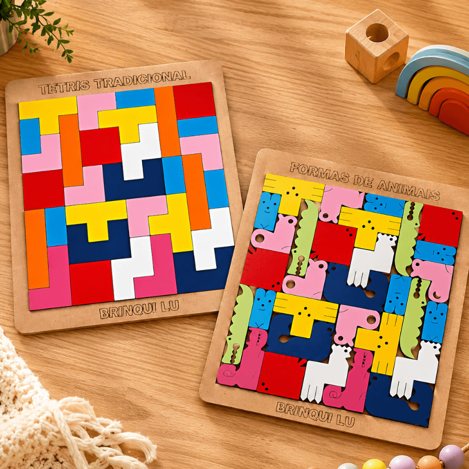 Kit 2 Tabuleiros Tetris Educativo Brinquedo de Estratégia Para Aprendizado Pedagógico MDF