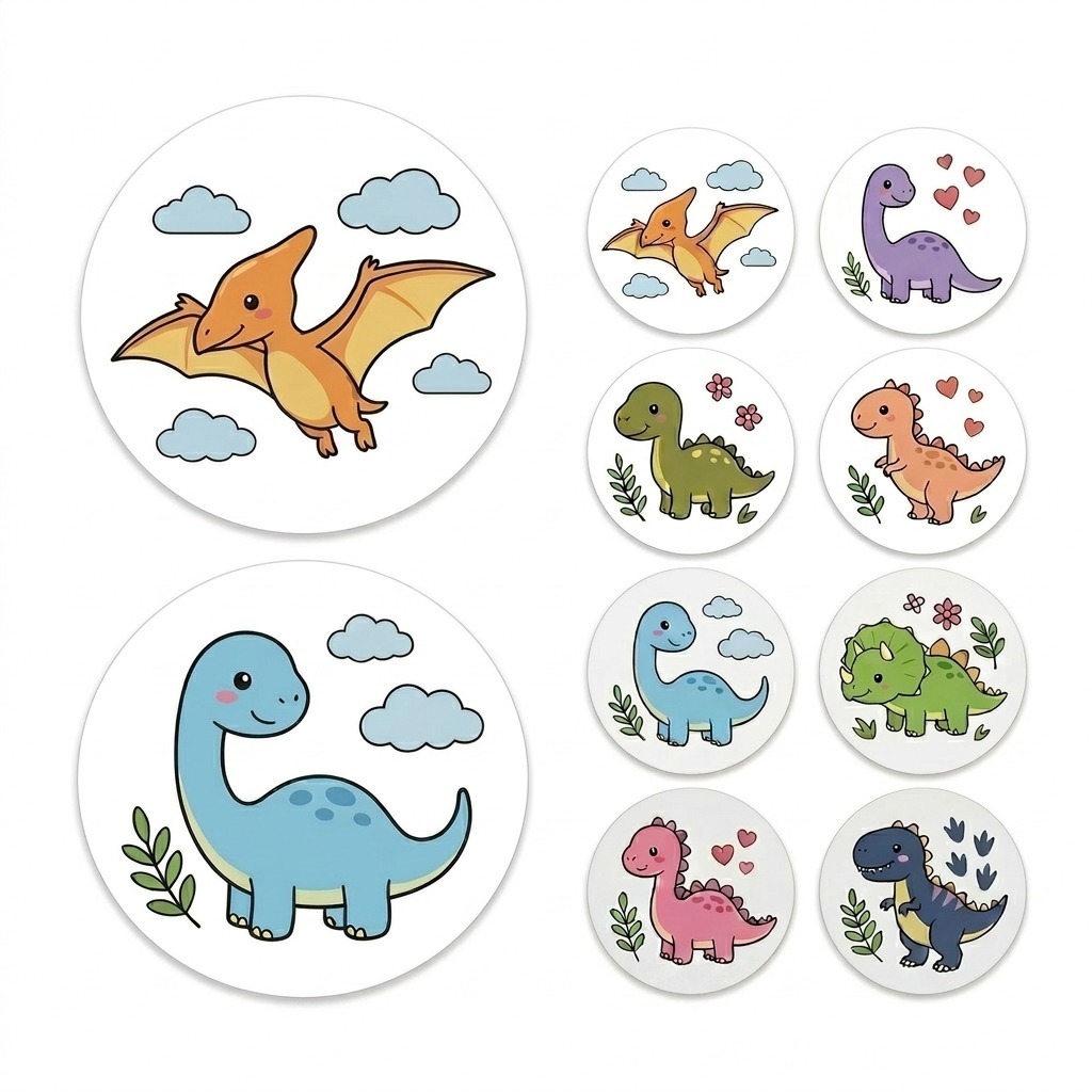 Kit 128 Adesivos Dinossauros Kawaii Fofo Redondo Lembrancinha Infantil personalizado parede