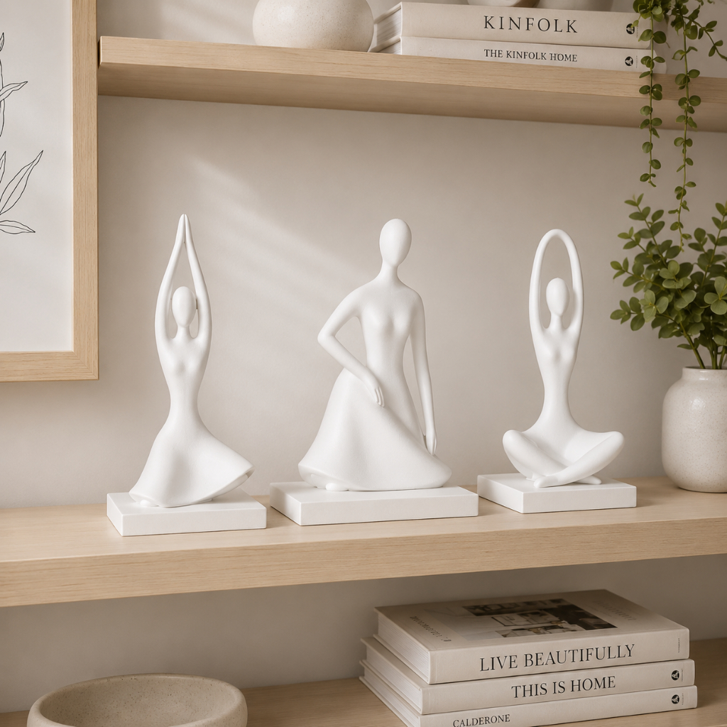Imagem Kit 3 Estátuas Yoga Decorativas Escultura presente namorada Moderna Decoração Sala Quarto Zen Meditação Enfeite