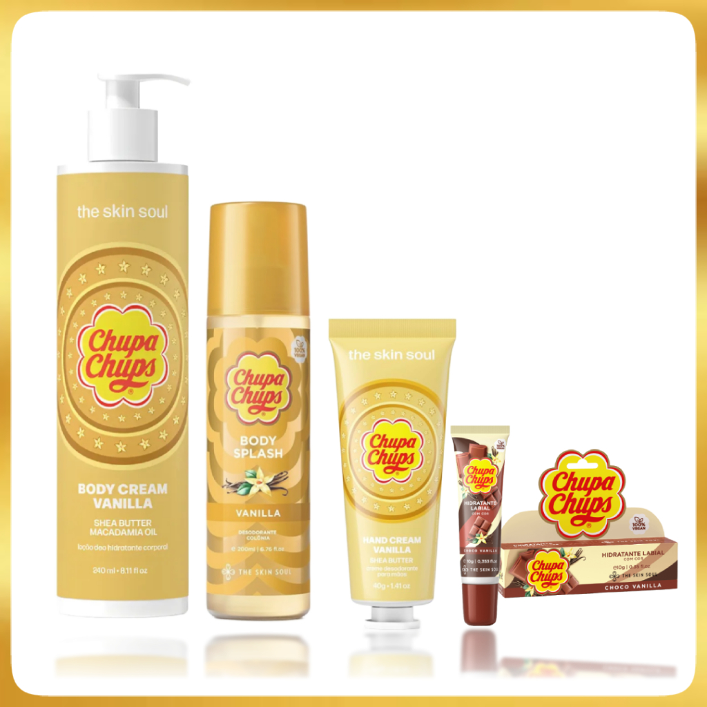 Kit Completo Chupa Chups Vanilla - Hidratantes + Body Splash + Creme