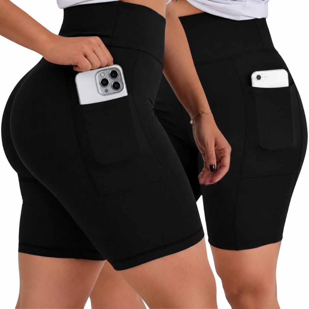 Bermuda Feminina Academia Ciclista yoga Cintura Alta Bolso lateral Zero Transparência
