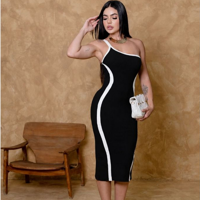 Vestido Midi Canelado Feminino em Algodão – Modelagem Elegante e Confortável