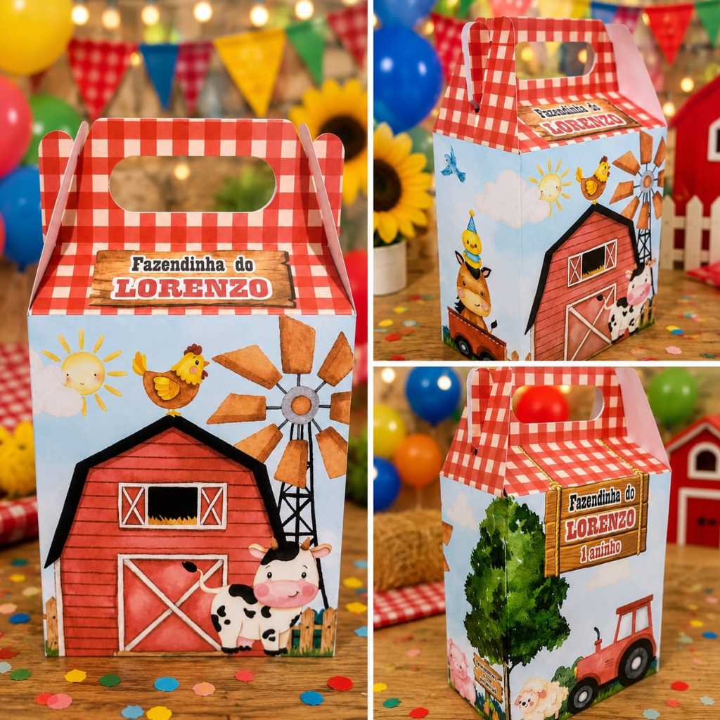 Caixinhas Fazendinha menino vermelha Personalizadas Lembrancinha sacolinha surpresa Fazendinha menino VERMELHA