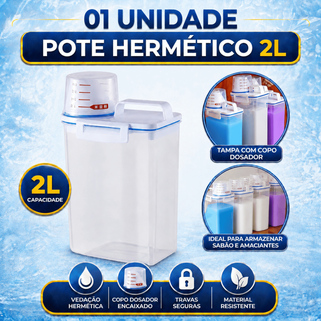 Pote Hermetico Para Lavanderia Sabão Amaciante Copo Medidor
