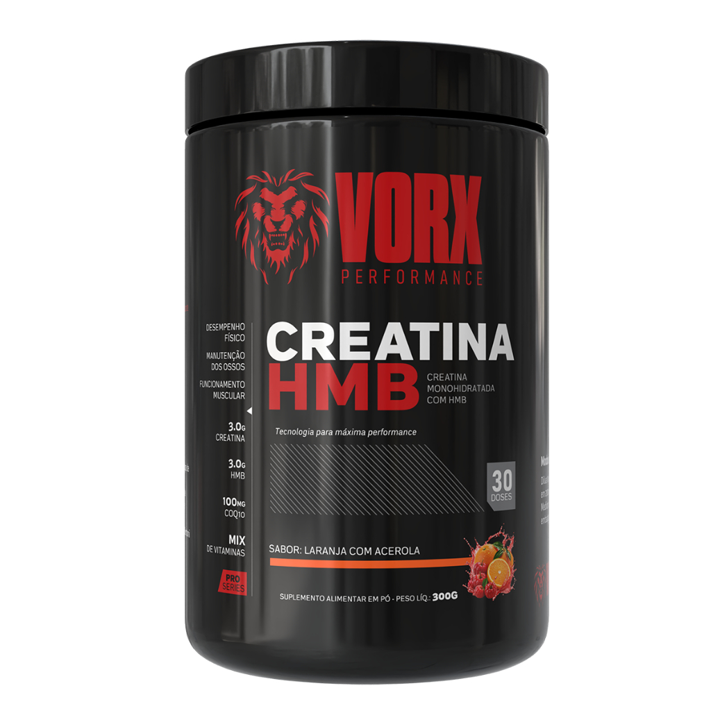 Creatina Monohidratada + HMB + Coenzima Q10 + Mix de vitaminas Pote 300g Vorx - Rende 30 doses - Creatine com sabor
