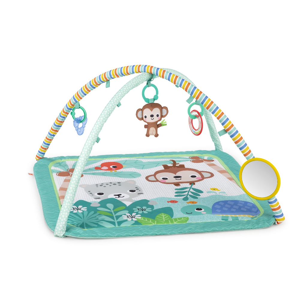 Tapete de atividades tummy time macaquinho animais mordedor espelho bright starts