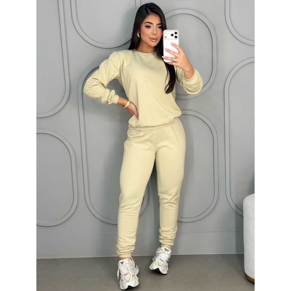 Conjunto Moletom Agasalho de Frio Calça Jogger Blusa Manga Longa Flanelado  Inverno
