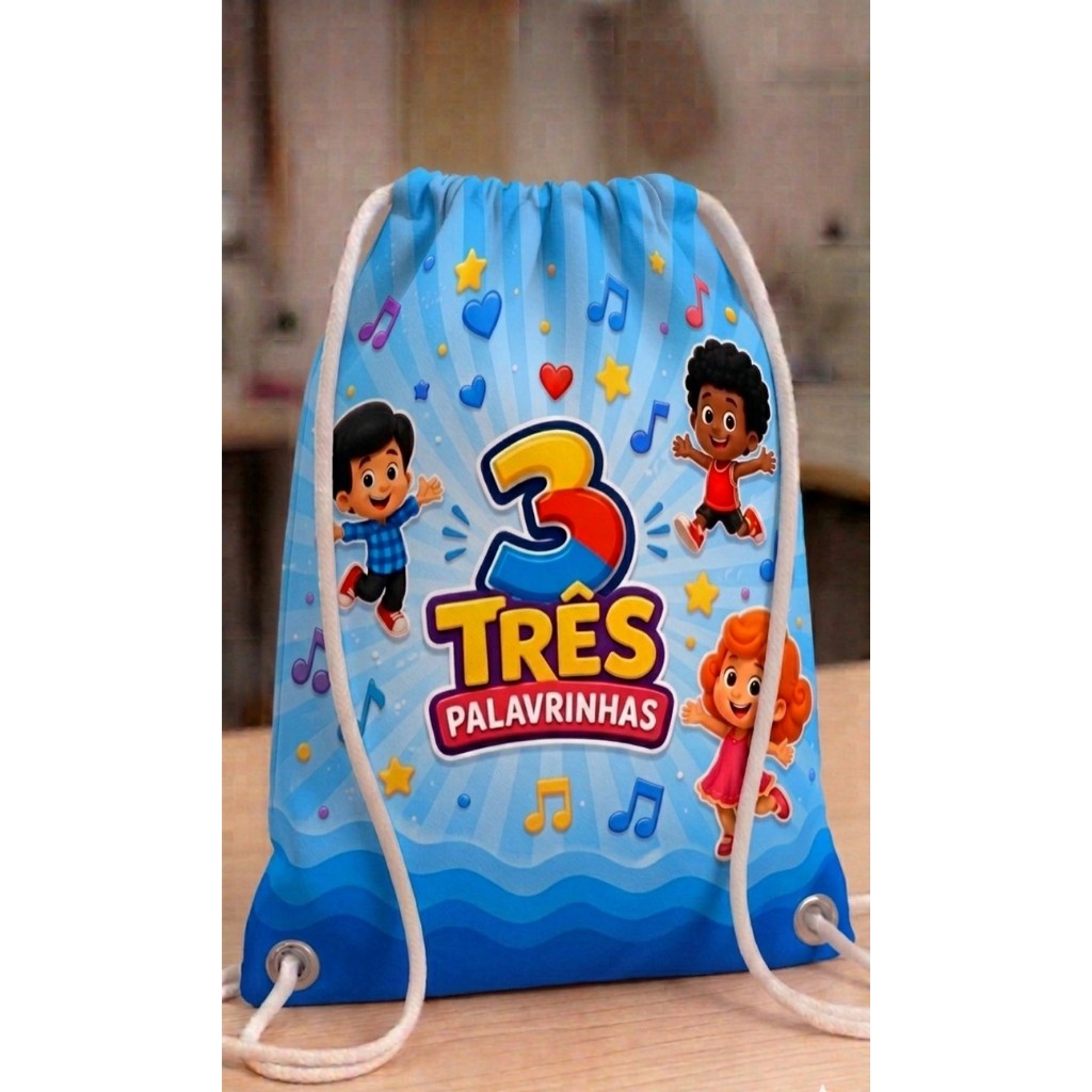 Mochilinhas 3 Palavrinhas - Personalizamos - Colocamos Nome e Idade - Sacochila - Bolsa para Doces - Lembrancinhas