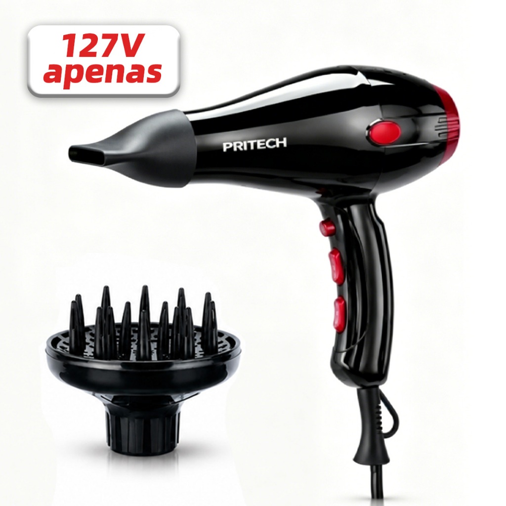 Secador de Cabelos com Difusor 3 Temperaturas 1800W 110v IP20 Com Selo Inmetro